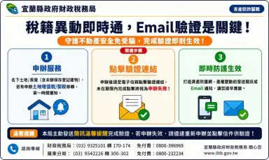 不動產防詐多一道防線～財稅局提醒申請「稅籍異動即時通」別忘完成信箱驗證